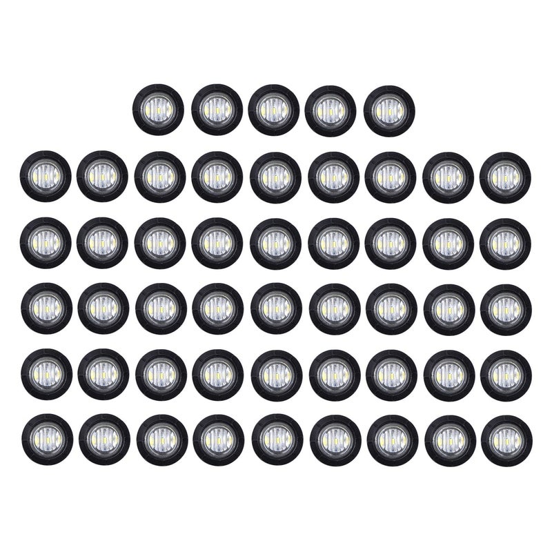 TMH 50 Pcs 3/4 Inch White Light 3 LED Clearance Markers Side Marker Indicator Lights Mini Round Front Rear 3 LED with Rubber for Truck Trailer Car Bus 12V DC - Image 1